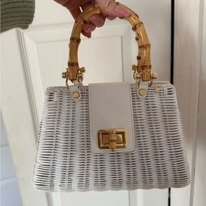 Lilly Pulitzer White Mini Bag with Bamboo Handle